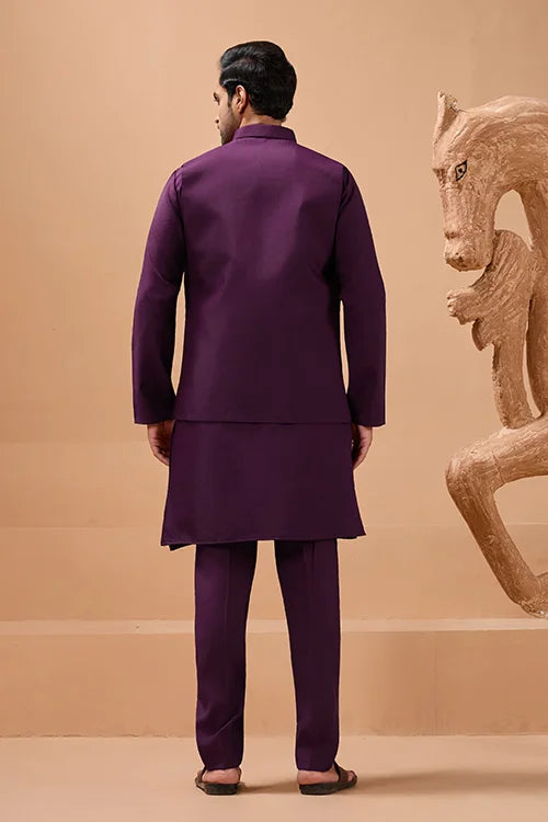 Vibrant Purple Color Koti Kurta Set Pair for Men Collection
