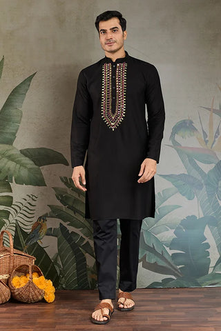 Royal Black Mirror Kurta with Dupatta Set for Wedding Functions