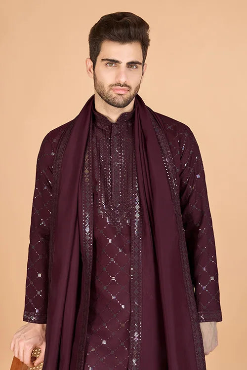 Maroon Stylish Sequence Embroidered Best Kurta for Men