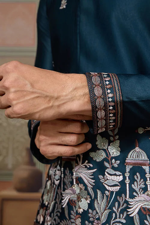 Traditional Teal Blue Koti Kurta Set for Mens Wear