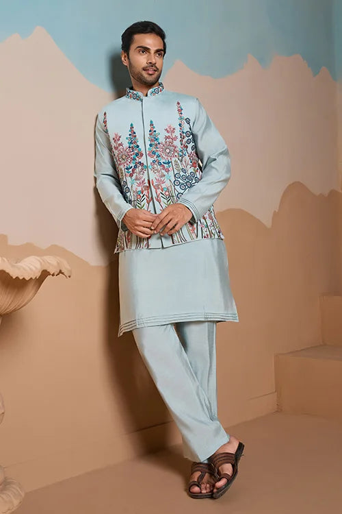 Unique Pista Color Koti Kurta Set for Men’s Style