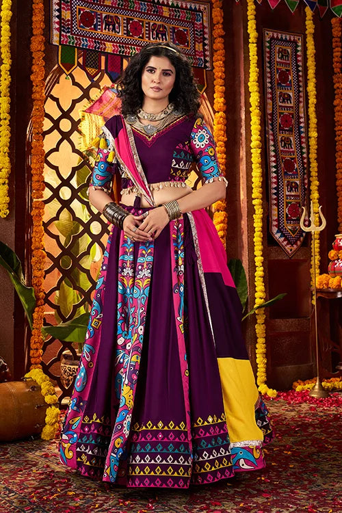 Traditional Purple Ghagra Choli for Garba Look