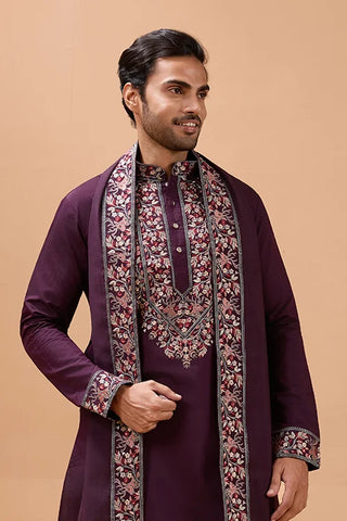 Ethnic Look Purple Kurta with Dupatta Mens Wear Special