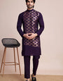 Traditional Purple Silk Kurta with Thread Work