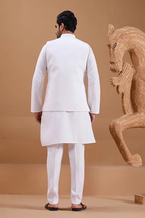 Wedding Special White Color Koti Kurta Set for Mens Wear
