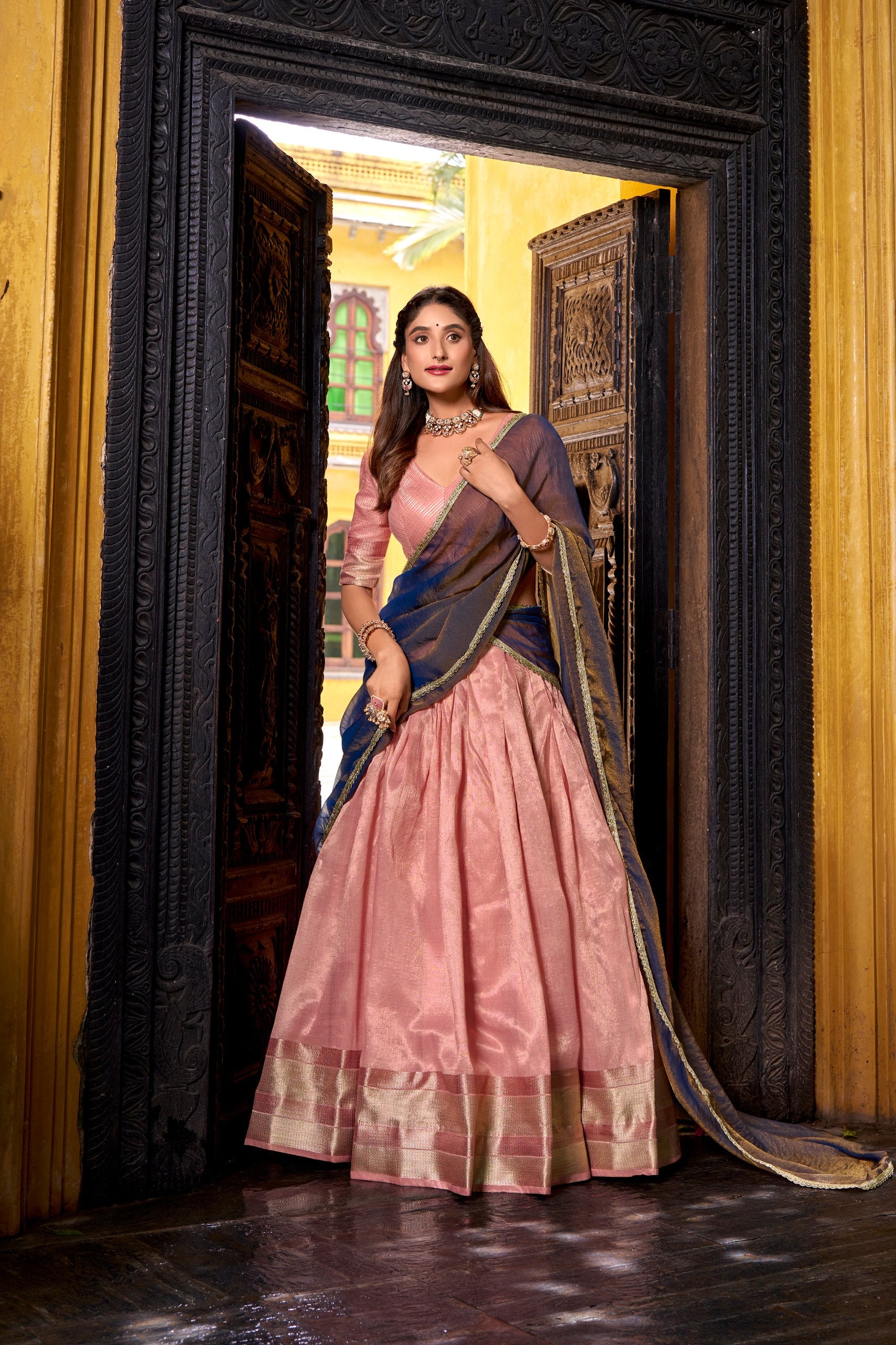 Traditional Dupion Silk Zari Woven Lehenga Set for Women
