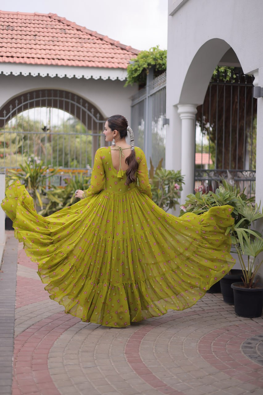 Traditional Gujarati Inspired Laheriya Print Gown
