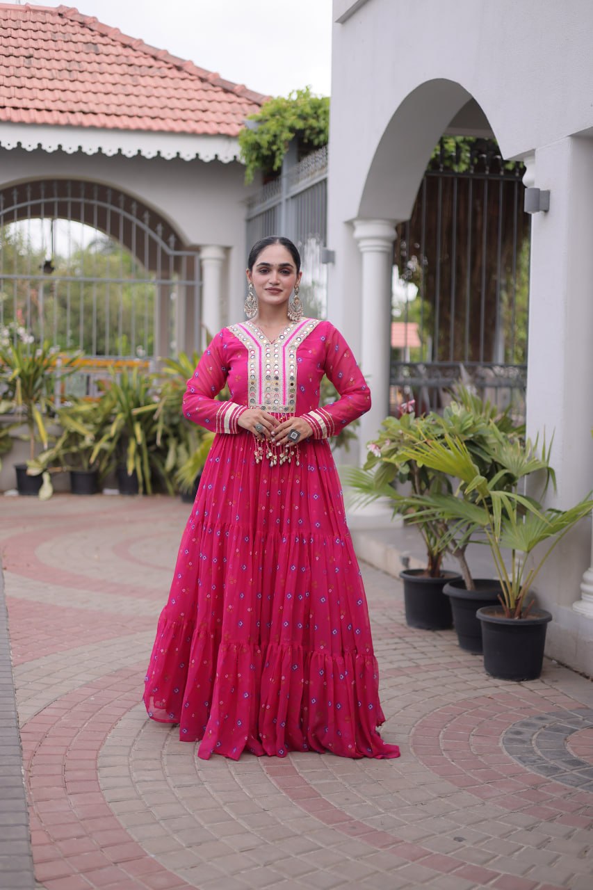 Traditional Gujarati Inspired Laheriya Print Gown
