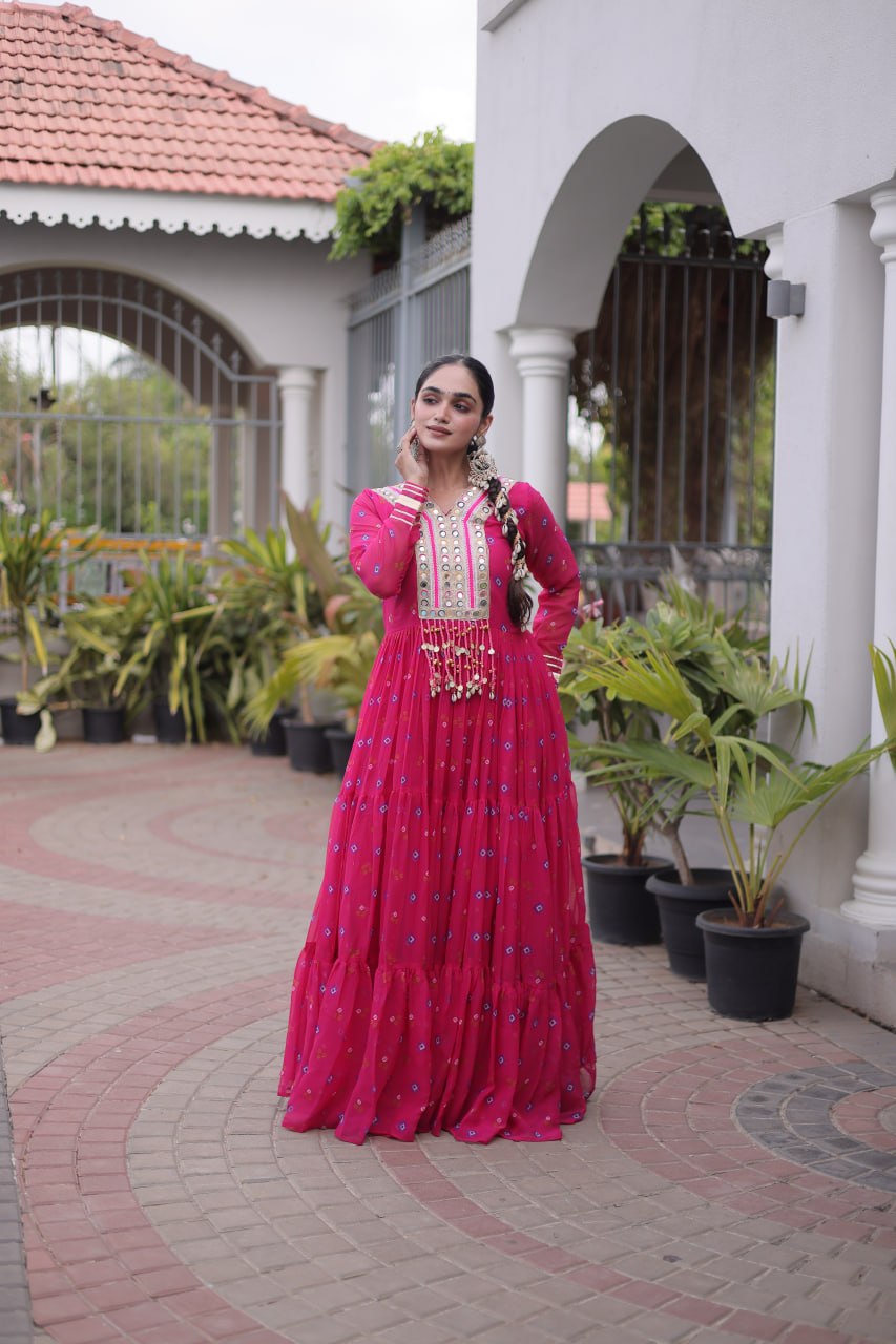 Traditional Gujarati Inspired Laheriya Print Gown
