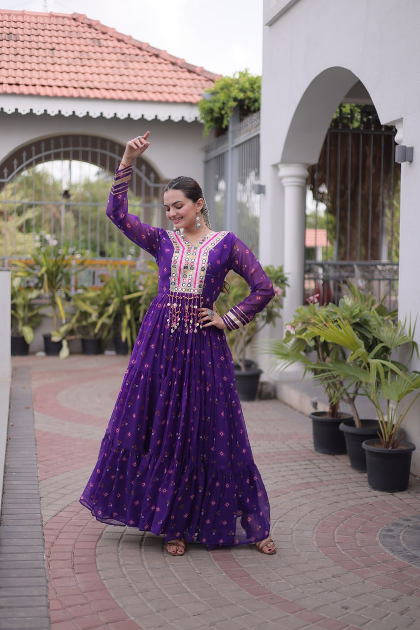 Traditional Gujarati Inspired Laheriya Print Gown
