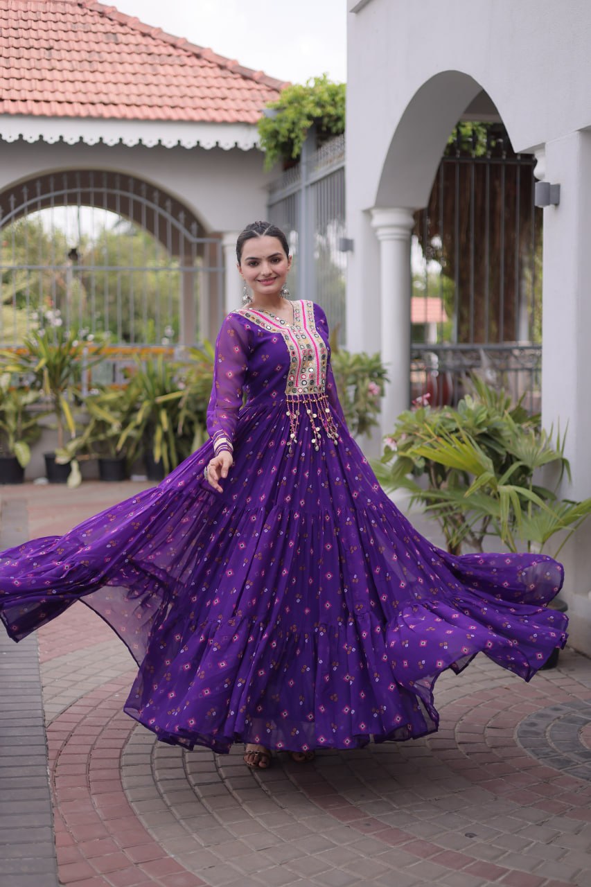 Traditional Gujarati Inspired Laheriya Print Gown
