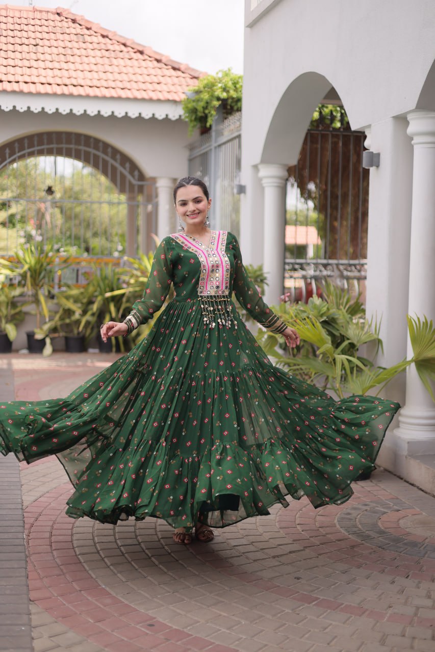 Traditional Gujarati Inspired Laheriya Print Gown
