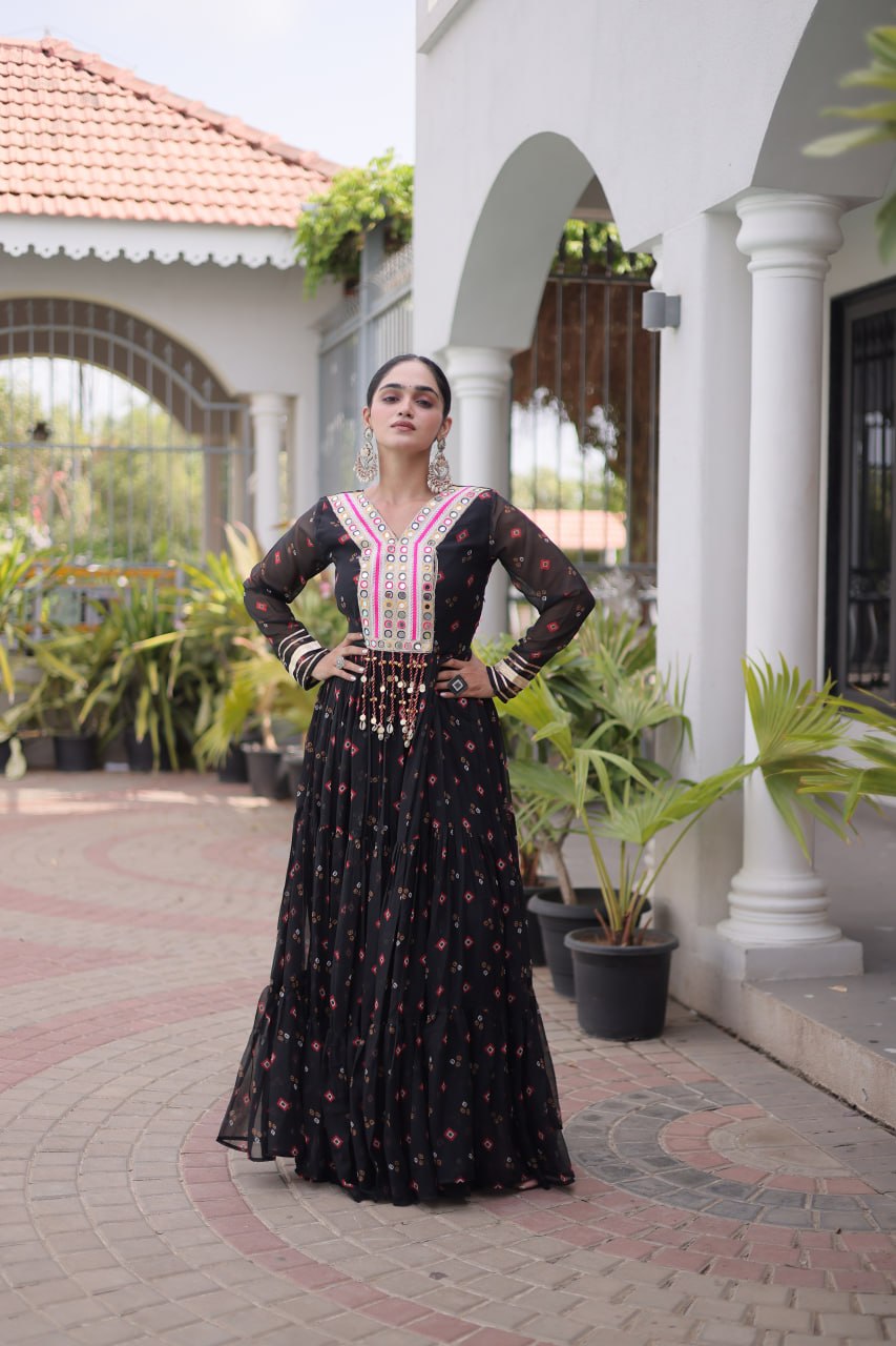 Traditional Gujarati Inspired Laheriya Print Gown
