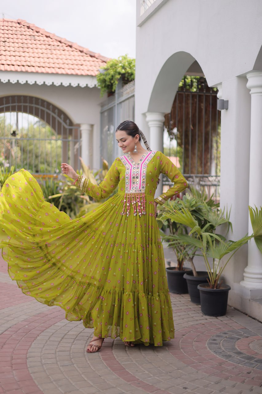 Traditional Gujarati Inspired Laheriya Print Gown
