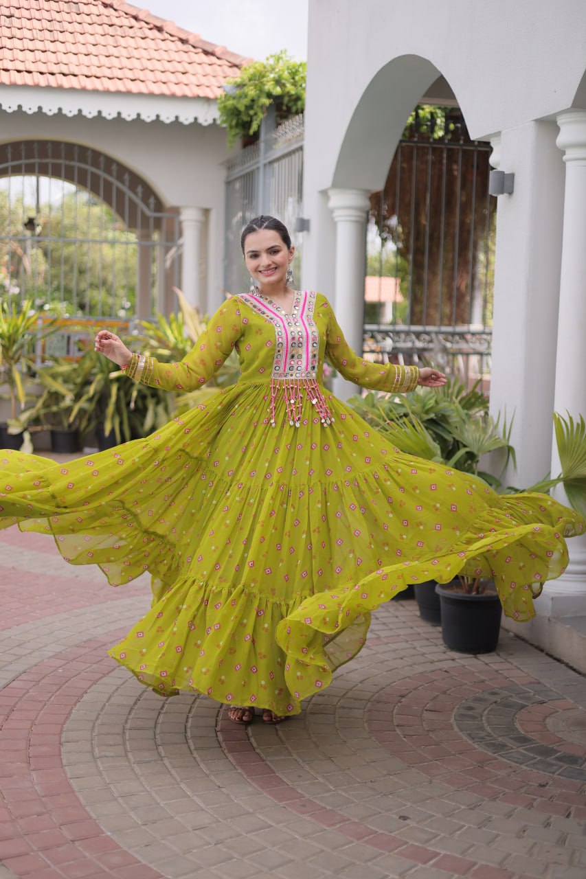 Traditional Gujarati Inspired Laheriya Print Gown
