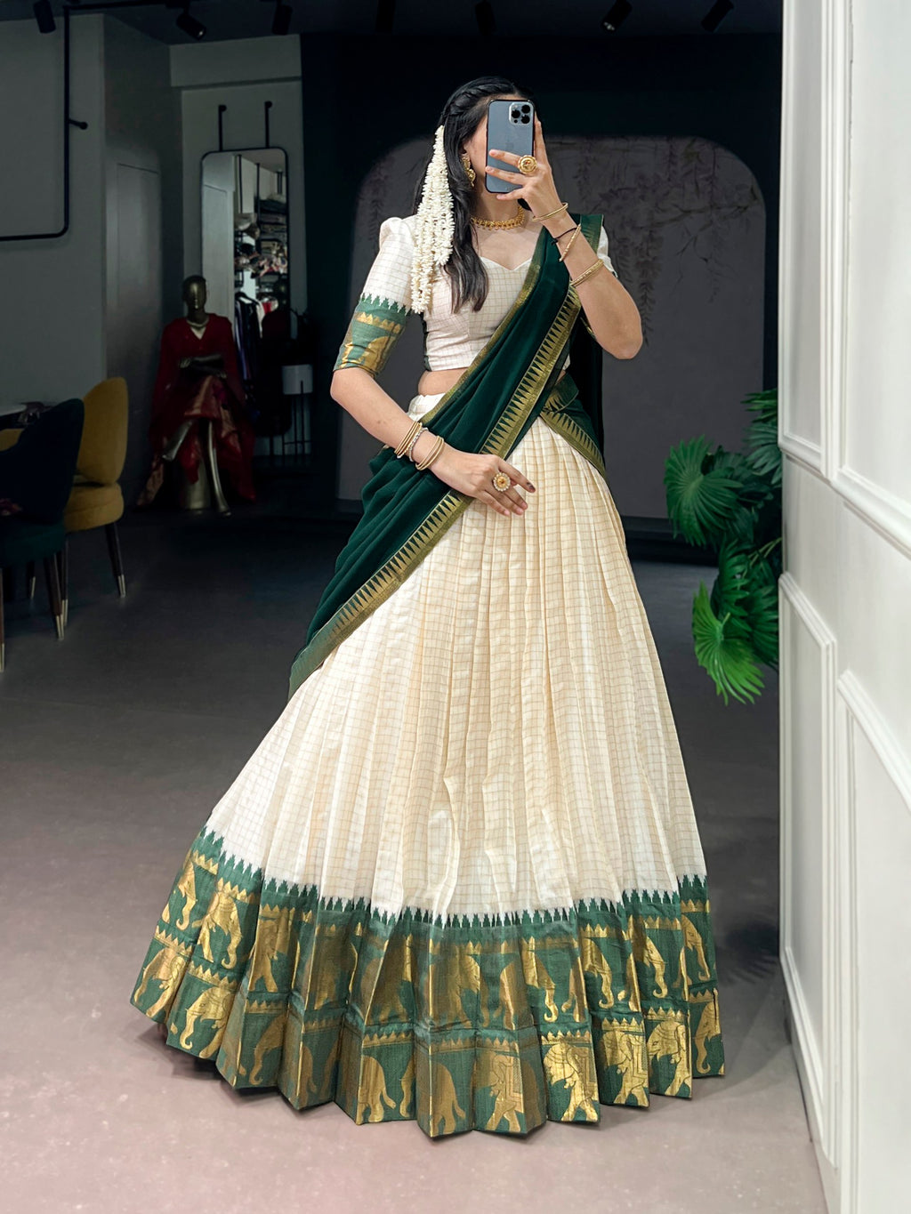 Traditional Poly Cotton Zari Woven Lehenga Set for Special Occasions
