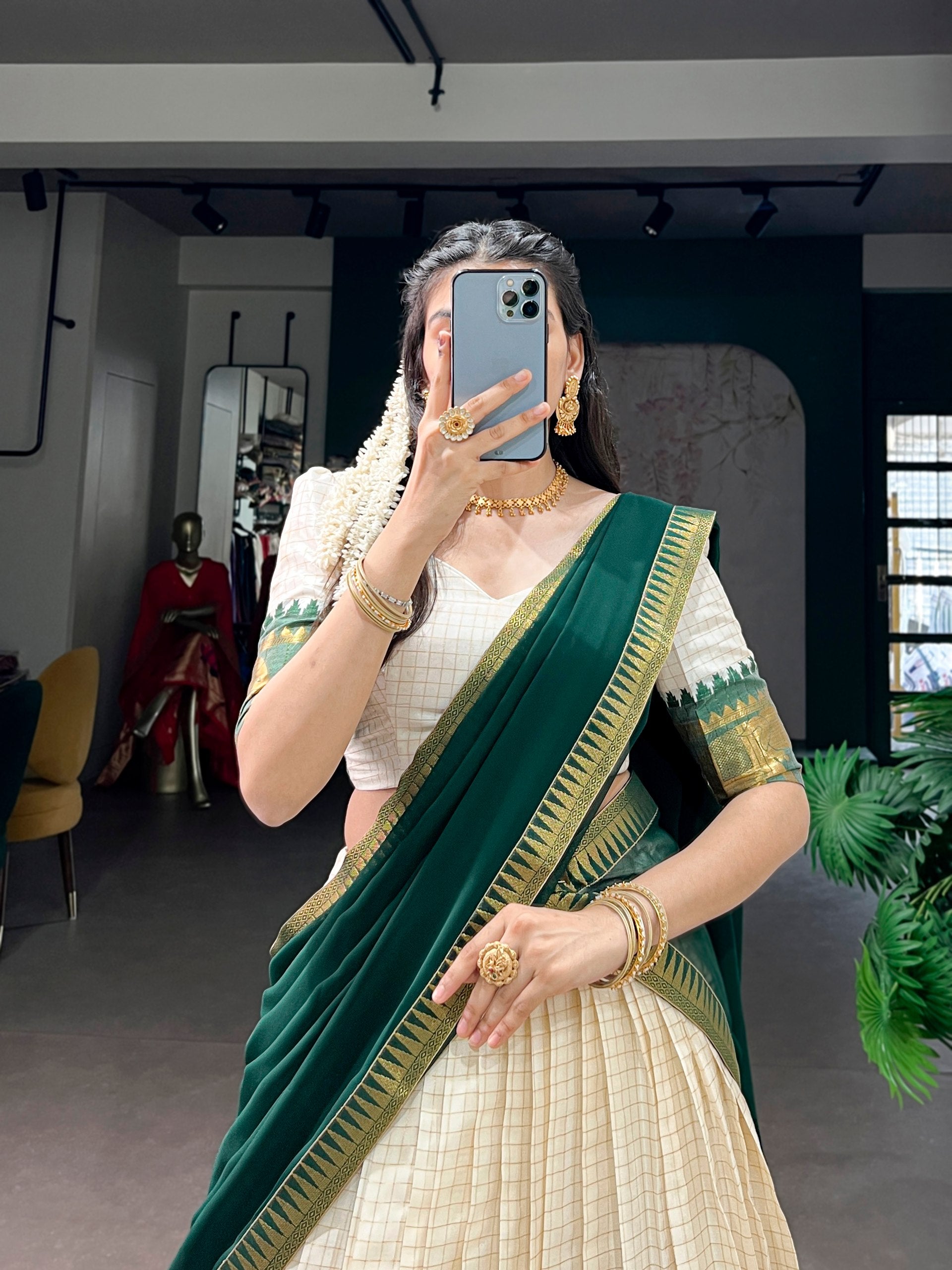 Traditional Poly Cotton Zari Woven Lehenga Set for Special Occasions

