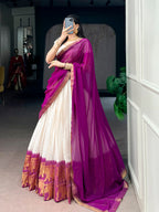 Traditional Poly Cotton Zari Woven Lehenga Set for Special Occasions
