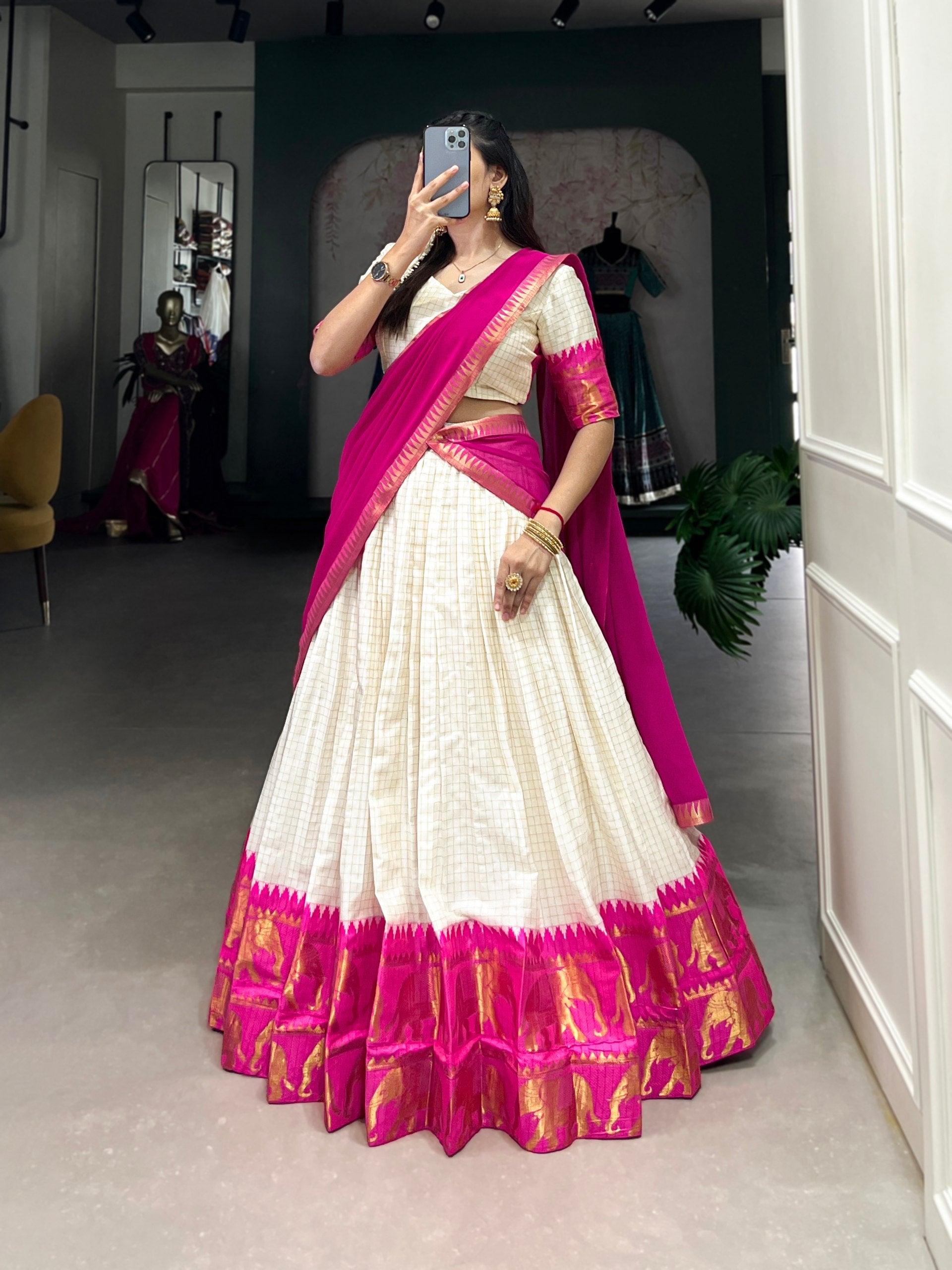 Traditional Poly Cotton Zari Woven Lehenga Set for Special Occasions
