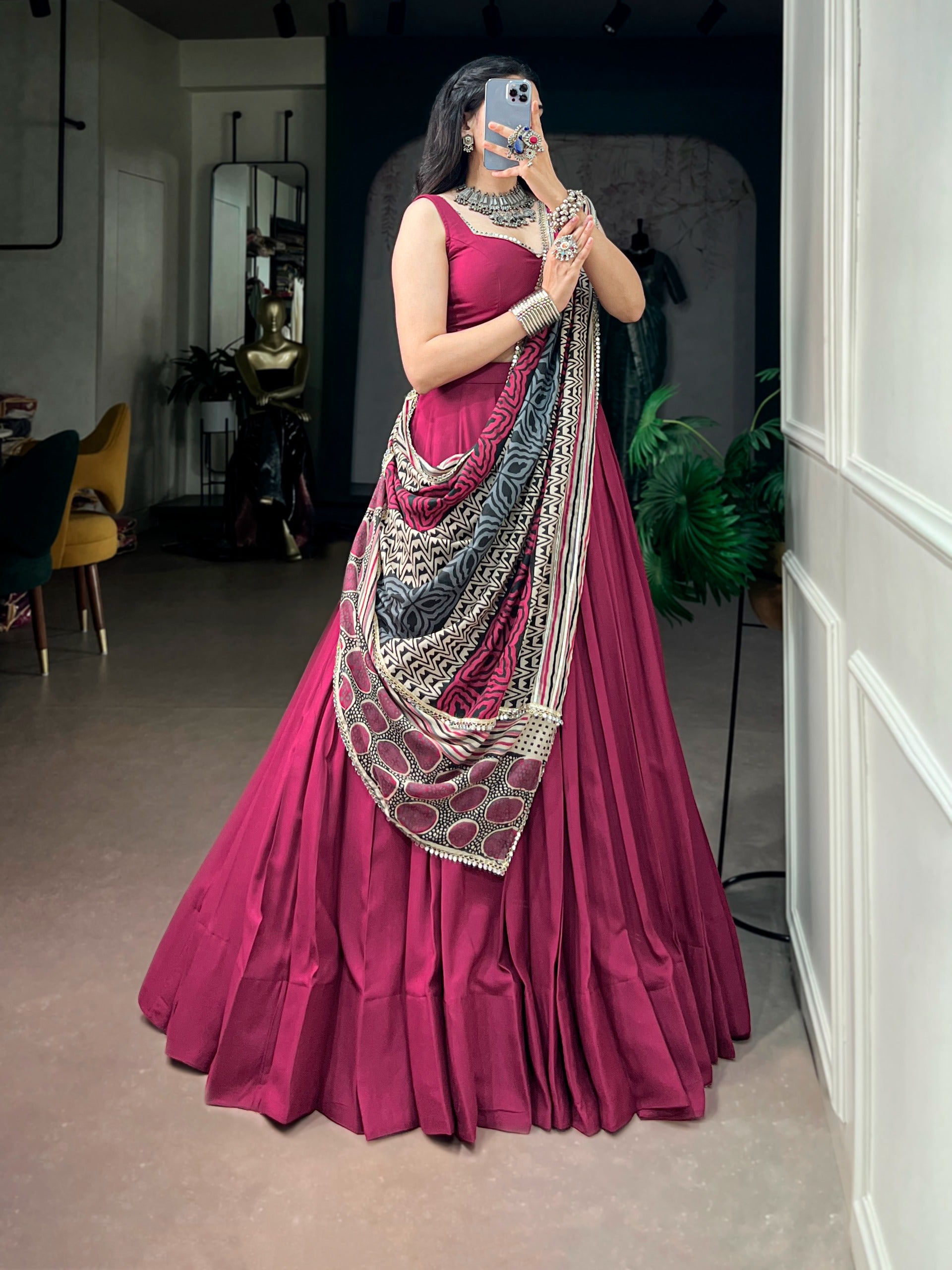 Traditional Reyon Mirror Lehenga Set | Tulip Designer

