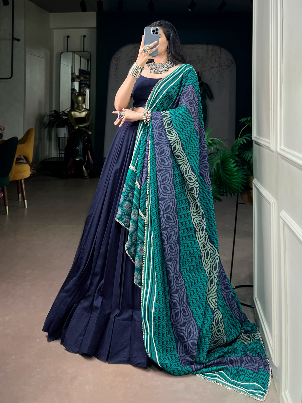 Traditional Reyon Mirror Lehenga Set | Tulip Designer
