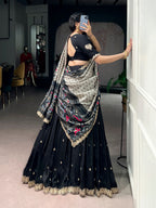 Traditional Vichitra Silk Sequins & Embroidered Lehenga Choli Set
