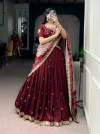 Traditional Vichitra Silk Sequins & Embroidered Lehenga Choli Set
