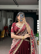 Traditional Vichitra Silk Sequins & Embroidered Lehenga Choli Set
