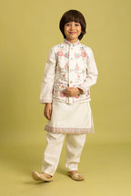 Traditional Wear White Koti Kurta Pajama for Boys Wear