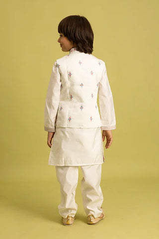 Traditional Wear White Koti Kurta Pajama for Boys Wear