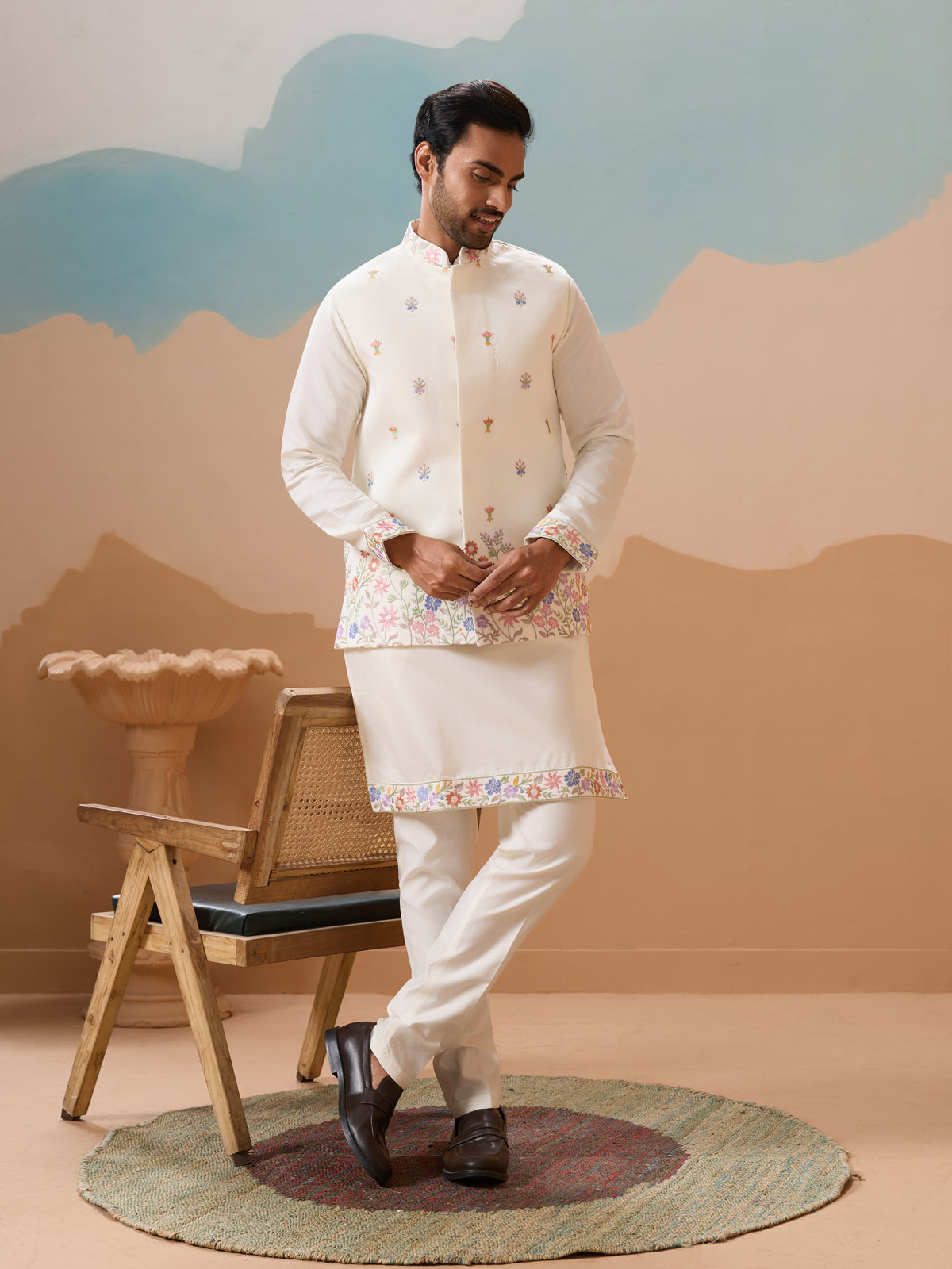 Traditional Mens Wear Kurta Jacket and Pant Outfit for Weddings
