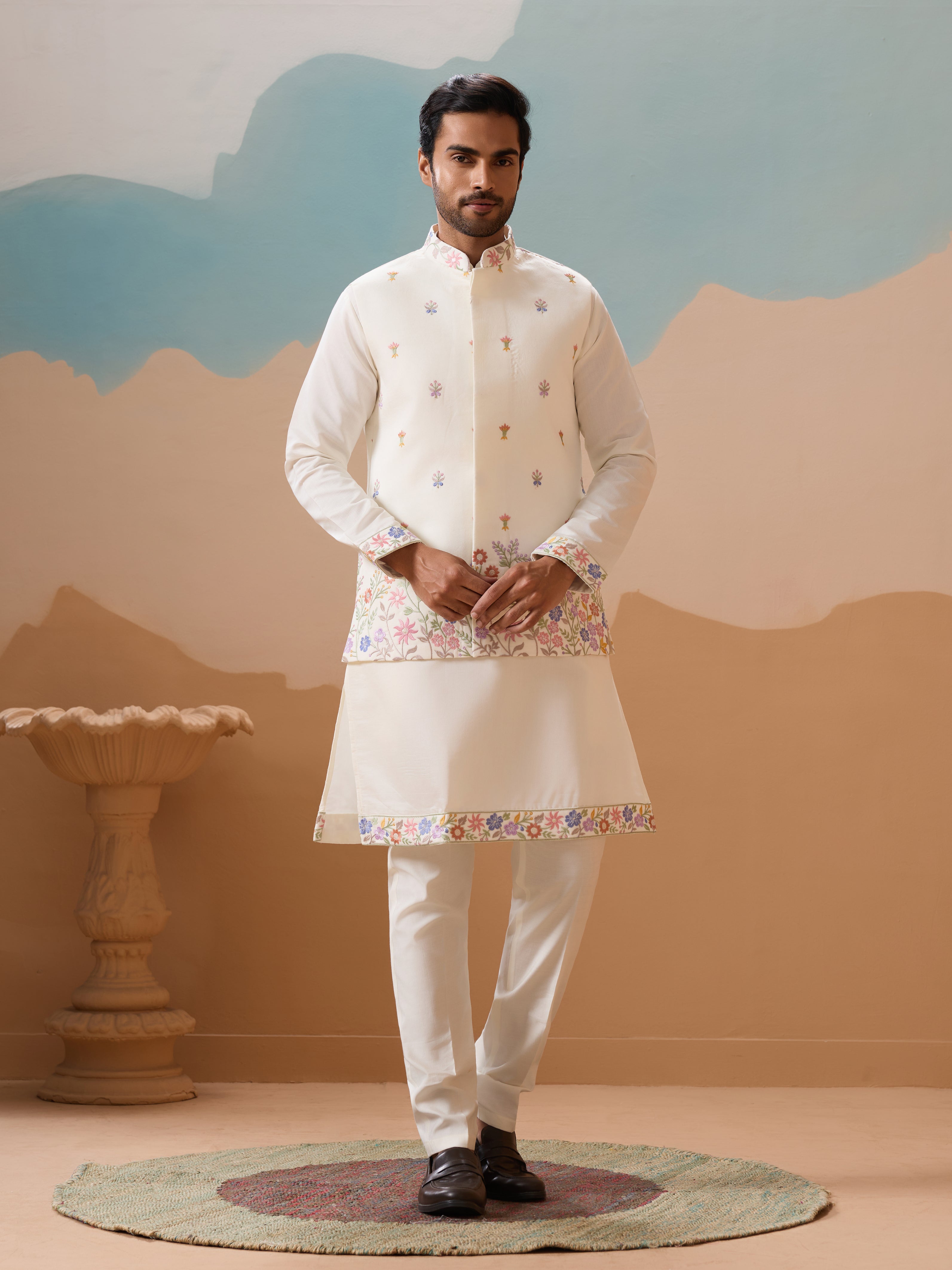 Traditional Mens Wear Kurta Jacket and Pant Outfit for Weddings
