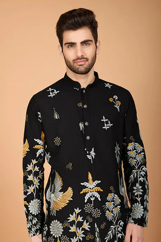 Black Designer Viscose Rayon Men's Kurta Online