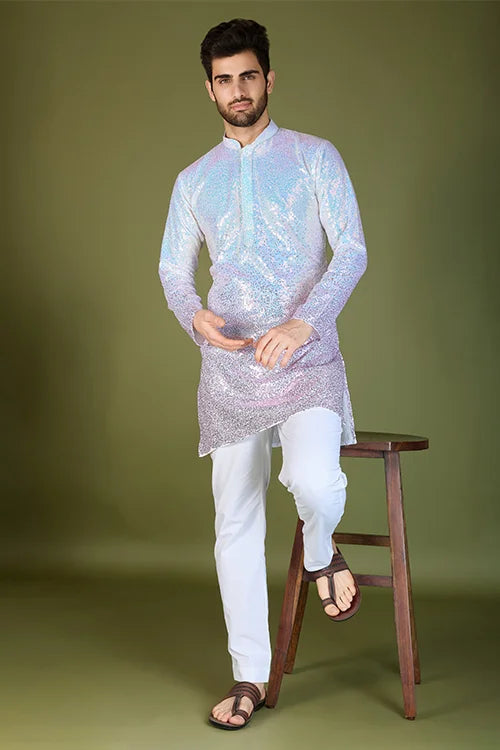 Designer Ombre Pink Georgette Kurta for Men – Stylish & Elegant