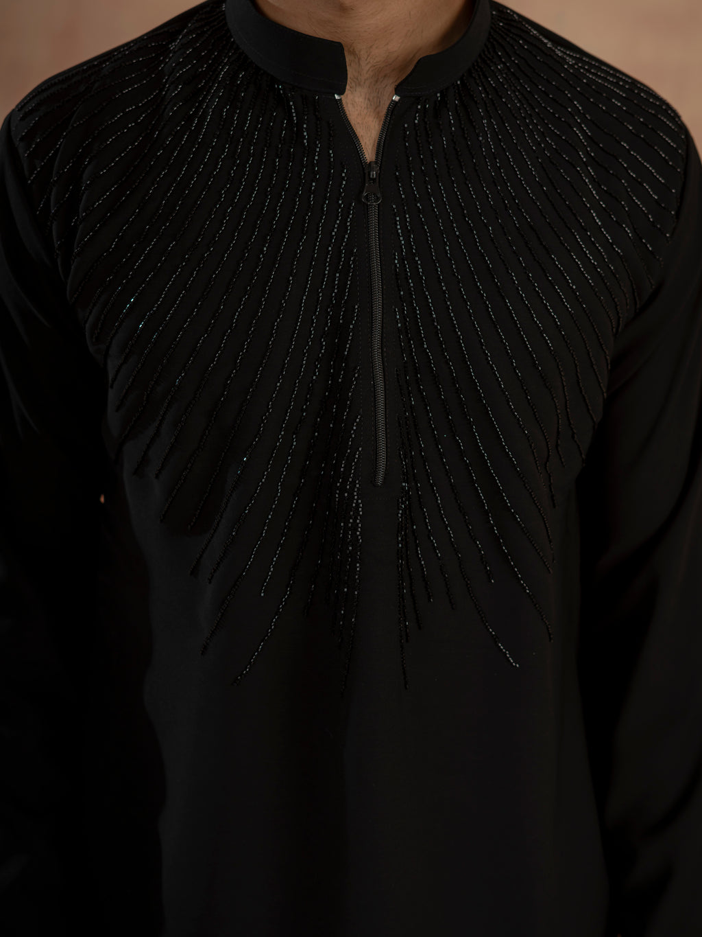 Trendy Black Japanese Lachka Beads Work Kurta & Bell Bottom Pants
