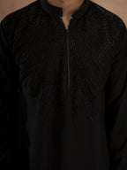 Trendy Black Japanese Lachka Beads Work Kurta & Bell Bottom Pants
