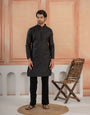 Ethnic Black Soft Cotton Val-Moti Butta Work Mens Kurta Set