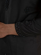 Ethnic Black Soft Cotton Val-Moti Butta Work Mens Kurta Set

