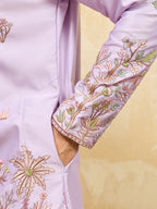Trendy Lavender Viscose Silk Thread Embroidery Kurta Pant Set
