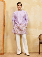 Trendy Lavender Viscose Silk Thread Embroidery Kurta Pant Set

