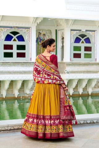 Tussar Silk Patola Printed With Foil Work Lehenga Choli