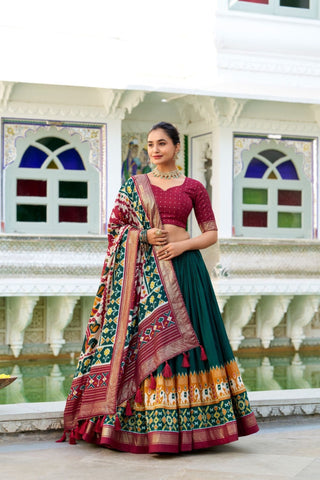 Tussar Silk Patola Printed With Foil Work Lehenga Choli