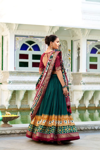 Tussar Silk Patola Printed With Foil Work Lehenga Choli