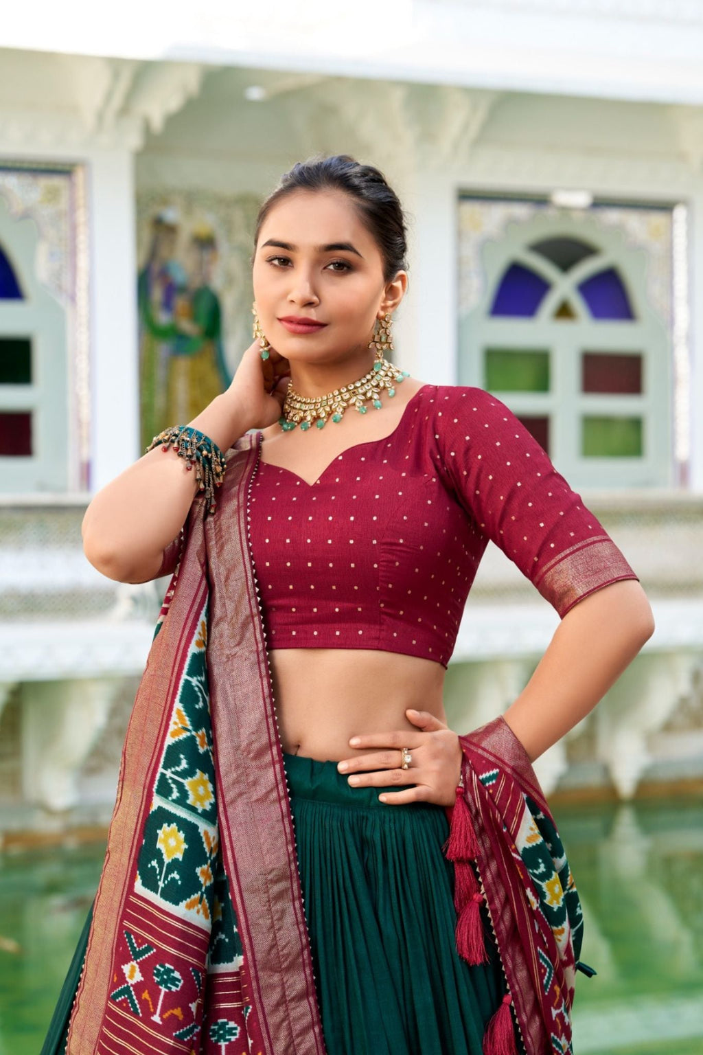 Tussar Silk Patola Printed With Foil Work Lehenga Choli