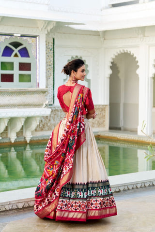 Tussar Silk Patola Printed With Foil Work Lehenga Choli