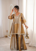 Festive Two-Tone Tissue Mirror Work Kurti Pant Set with Batwa
