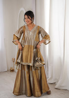 Festive Two-Tone Tissue Mirror Work Kurti Pant Set with Batwa

