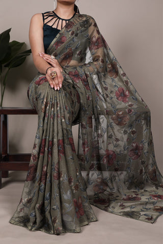 Floral Lurex Brasso Saree