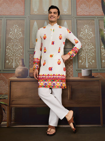 Black Cotton Kurta with Multi-Thread & Mirror Work For Navratri