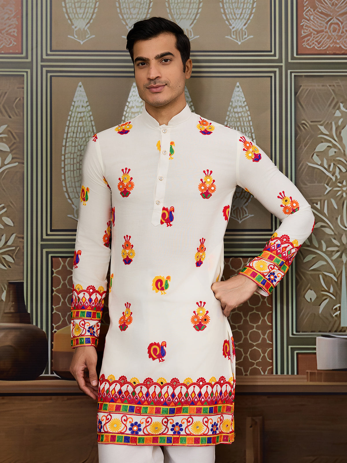 Black Cotton Kurta with Multi-Thread & Mirror Work For Navratri